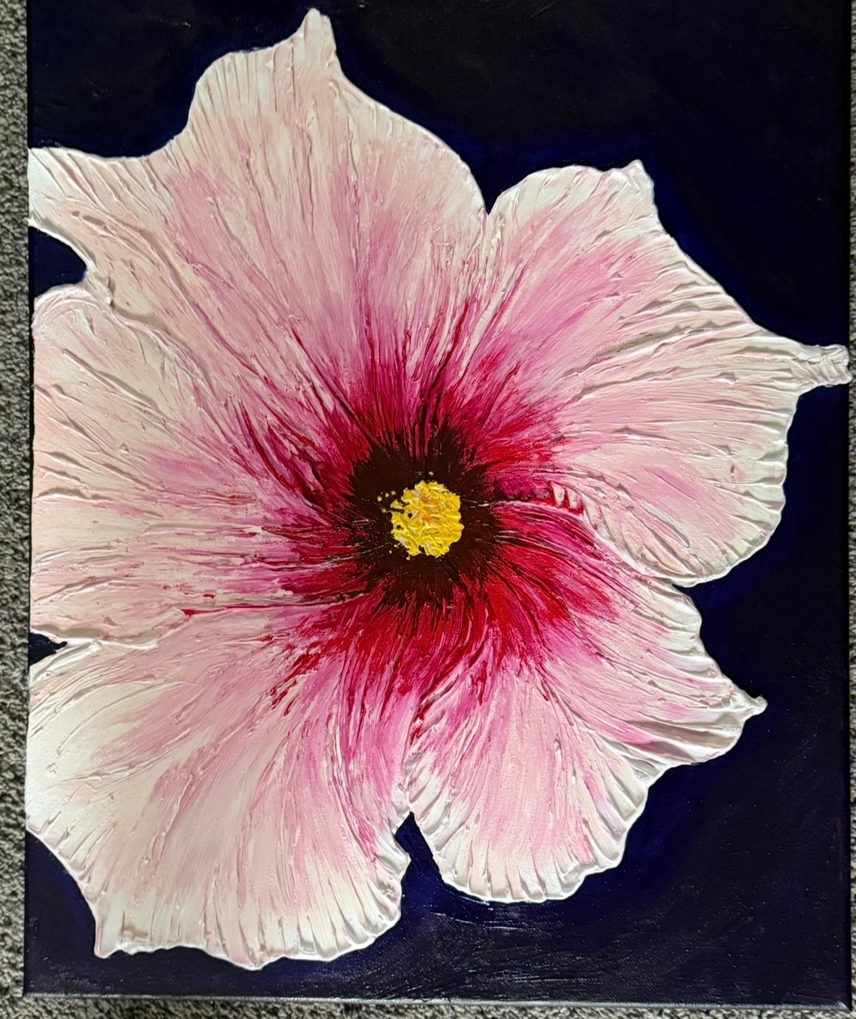 Pink Hibiscus at Midnight — original caulk art painting by Jay the Painter, Akron Ohio