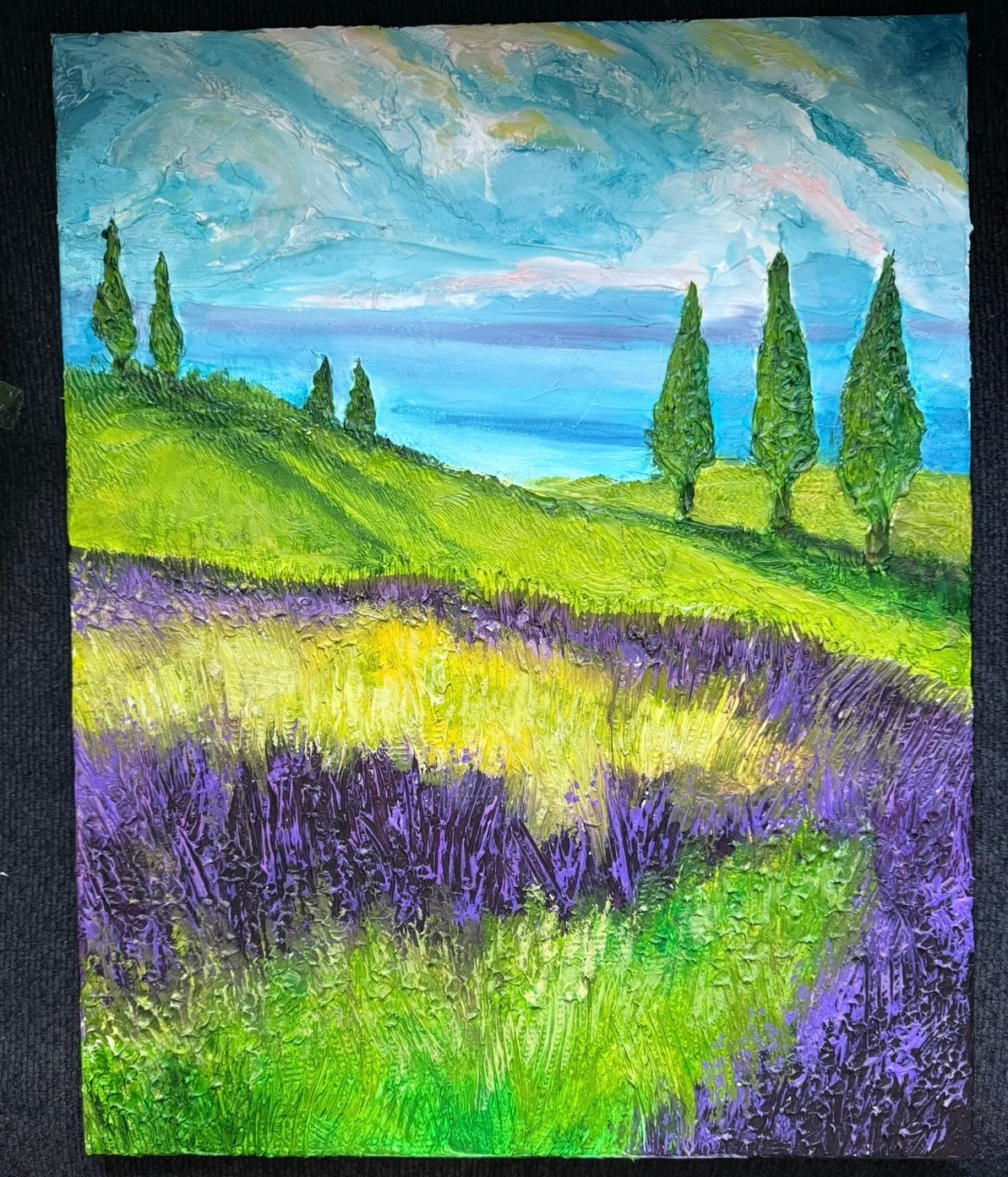 Tuscan Lavender Fields — original caulk art painting by Jay the Painter, Akron Ohio
