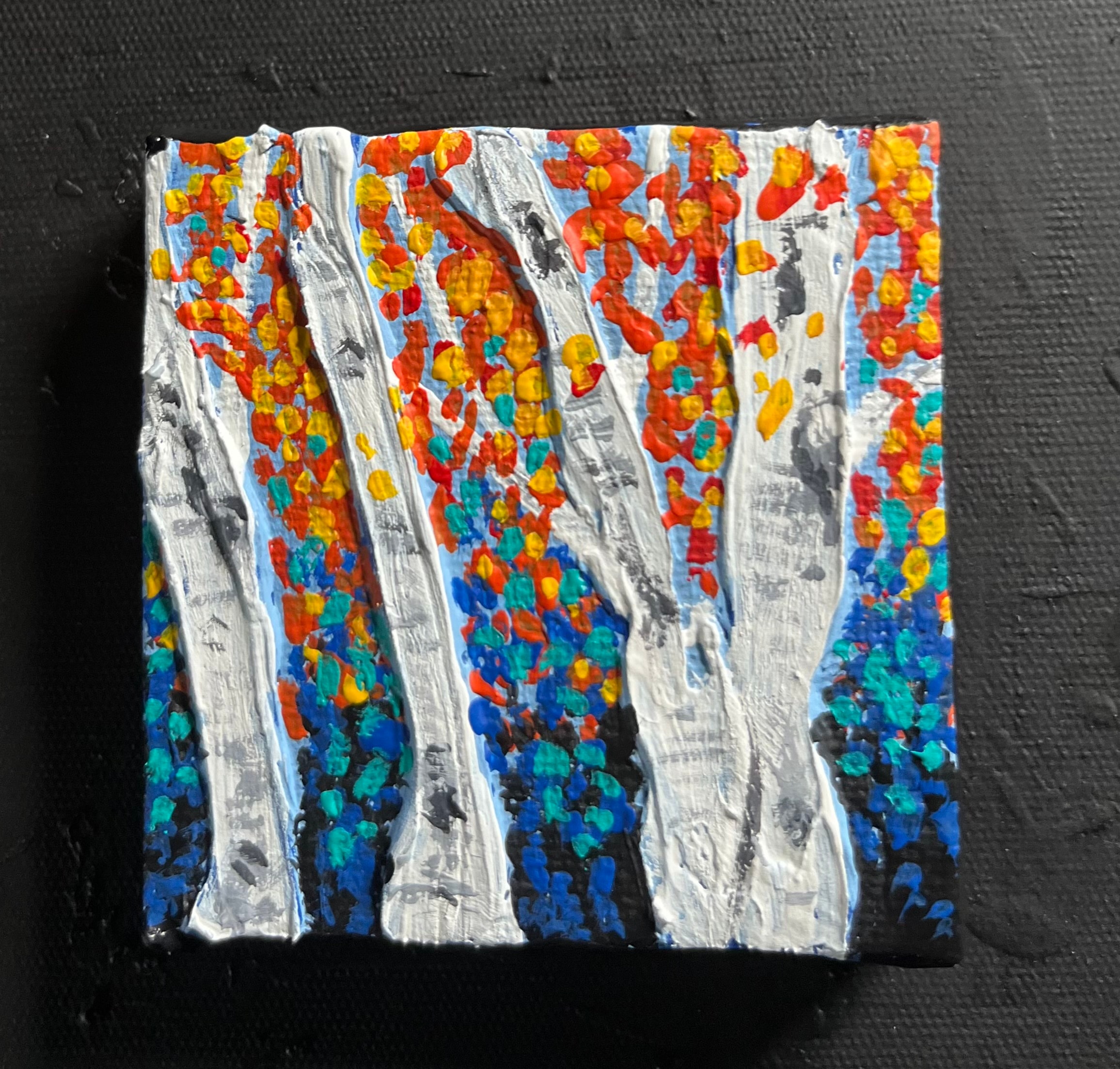 Autumn Birch Grove — original mini caulk art painting $40