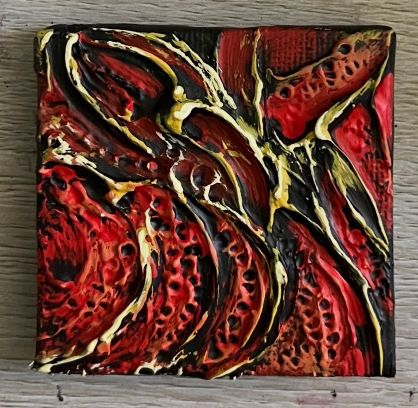 Crimson Gold Claw — $40 original caulk art mini painting by Jay the Painter, ships free to Pittsburgh Pennsylvania