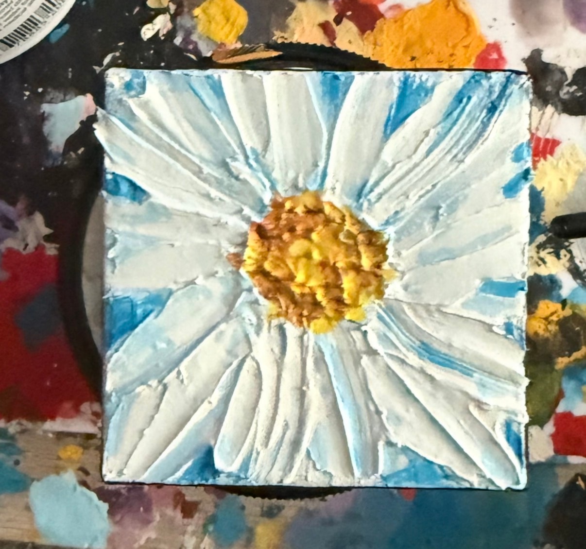 Daisy Close Up — $40 original caulk art mini painting by Jay the Painter, ships free to Dayton Ohio