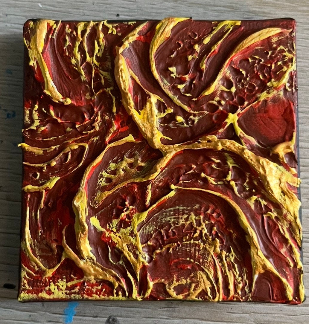 Dark Burgundy Gold Swirl — $40 original caulk art mini painting by Jay the Painter, ships free to Youngstown Ohio