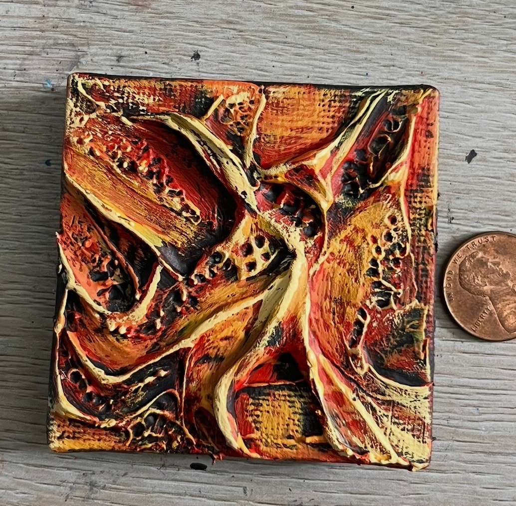 Ember Swirl Vortex — $40 original caulk art mini painting by Jay the Painter, ships free to Pittsburgh Pennsylvania