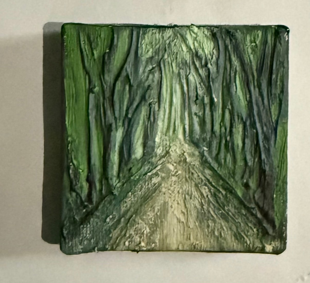 Emerald Forest Path — $40 original caulk art mini painting by Jay the Painter, ships free to Columbus Ohio