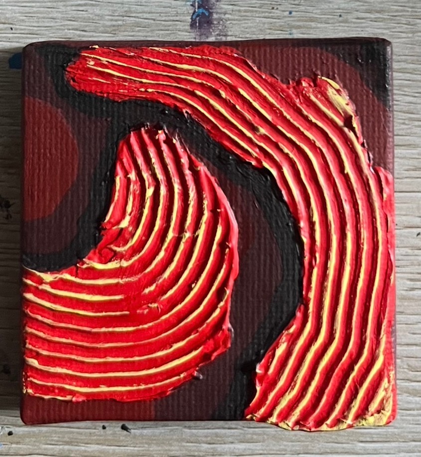 Fire Wave Curl — $40 original caulk art mini painting by Jay the Painter, ships free to Pittsburgh Pennsylvania