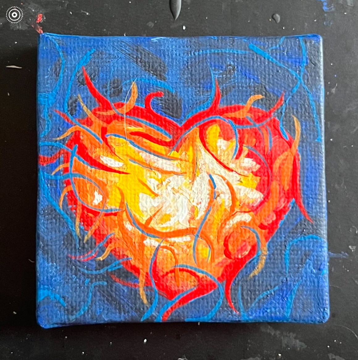 Flaming Heart — $40 original caulk art mini painting by Jay the Painter, ships free to Cincinnati Ohio
