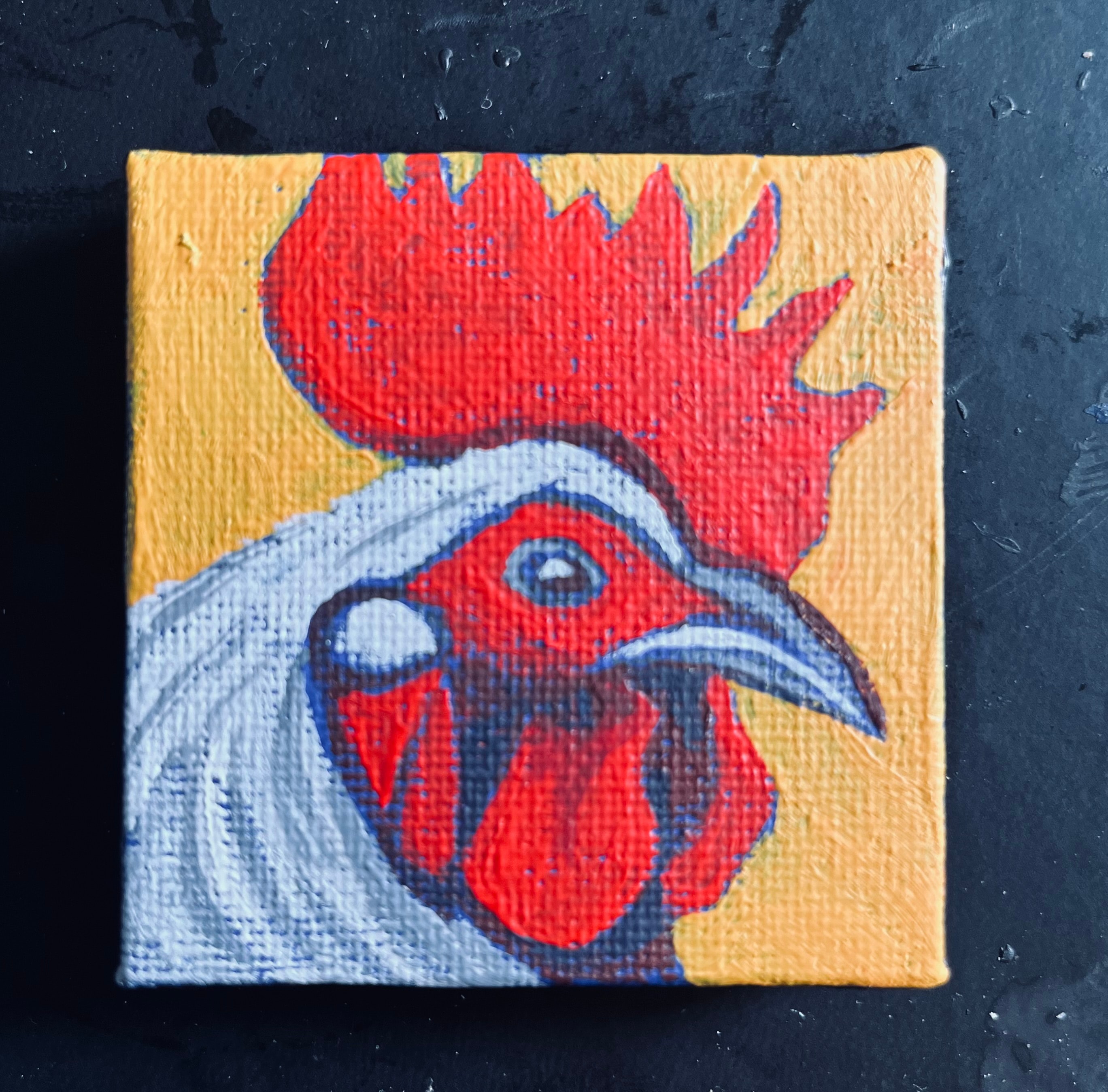 Golden Rooster — $40 original caulk art mini painting by Jay the Painter, ships free to Canton Ohio