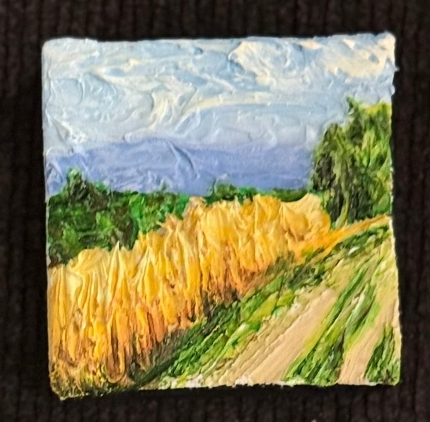 Golden Wheat Field Path — $40 original caulk art mini painting by Jay the Painter, ships free to Columbus Ohio