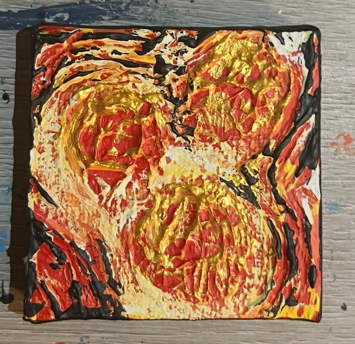 Molten Gold Heart Burst — $40 original caulk art mini painting by Jay the Painter, ships free to Youngstown Ohio