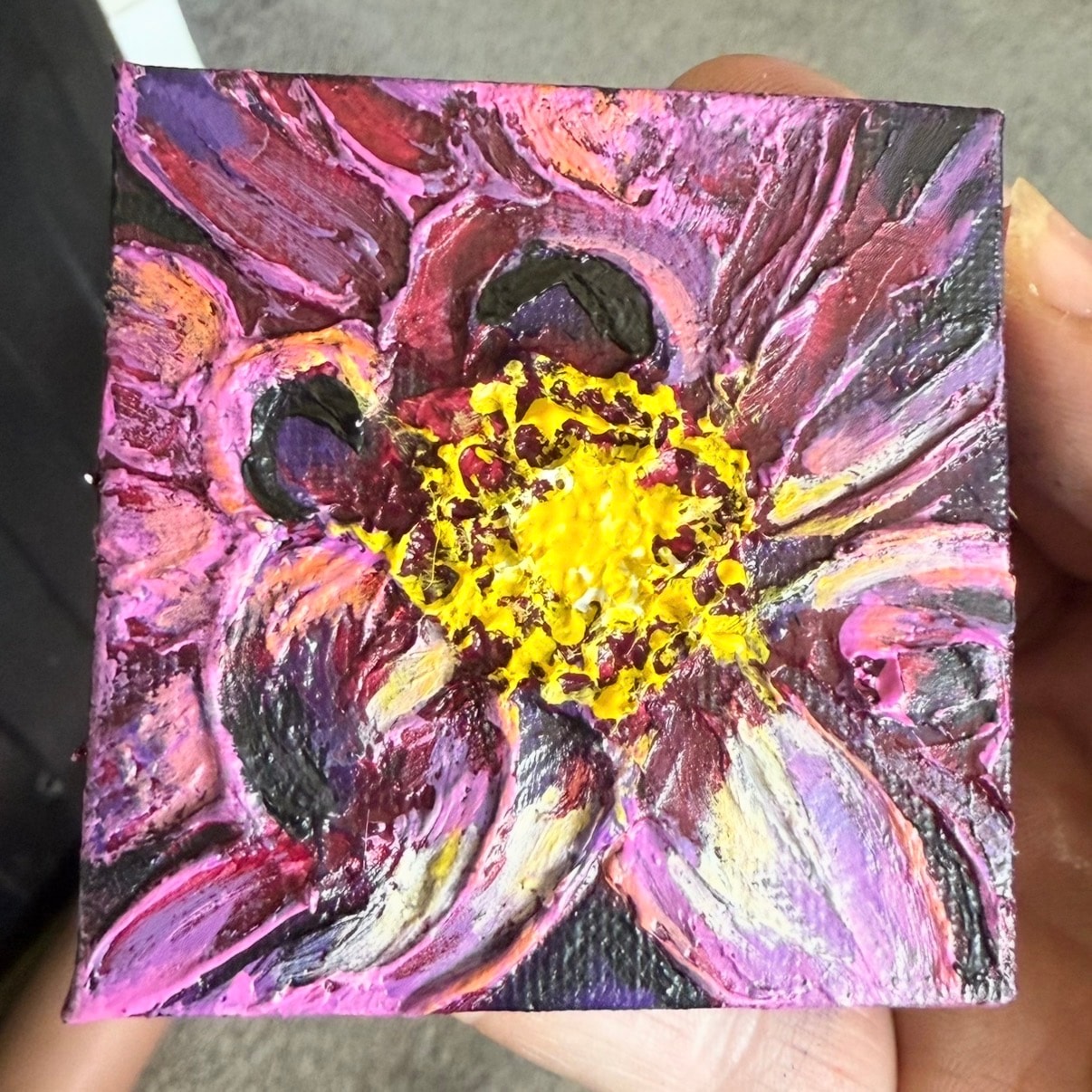 Purple Dahlia Burst — $40 original caulk art mini painting by Jay the Painter, ships free to Cincinnati Ohio