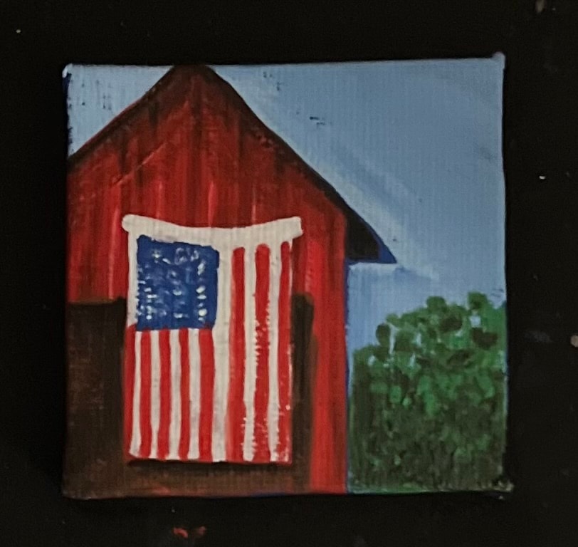 Red Barn Flag — $40 original caulk art mini painting by Jay the Painter, ships free to Canton Ohio