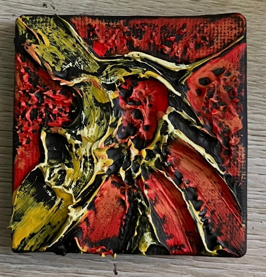 Yellow Black Eruption — $40 original caulk art mini painting by Jay the Painter, ships free to Youngstown Ohio