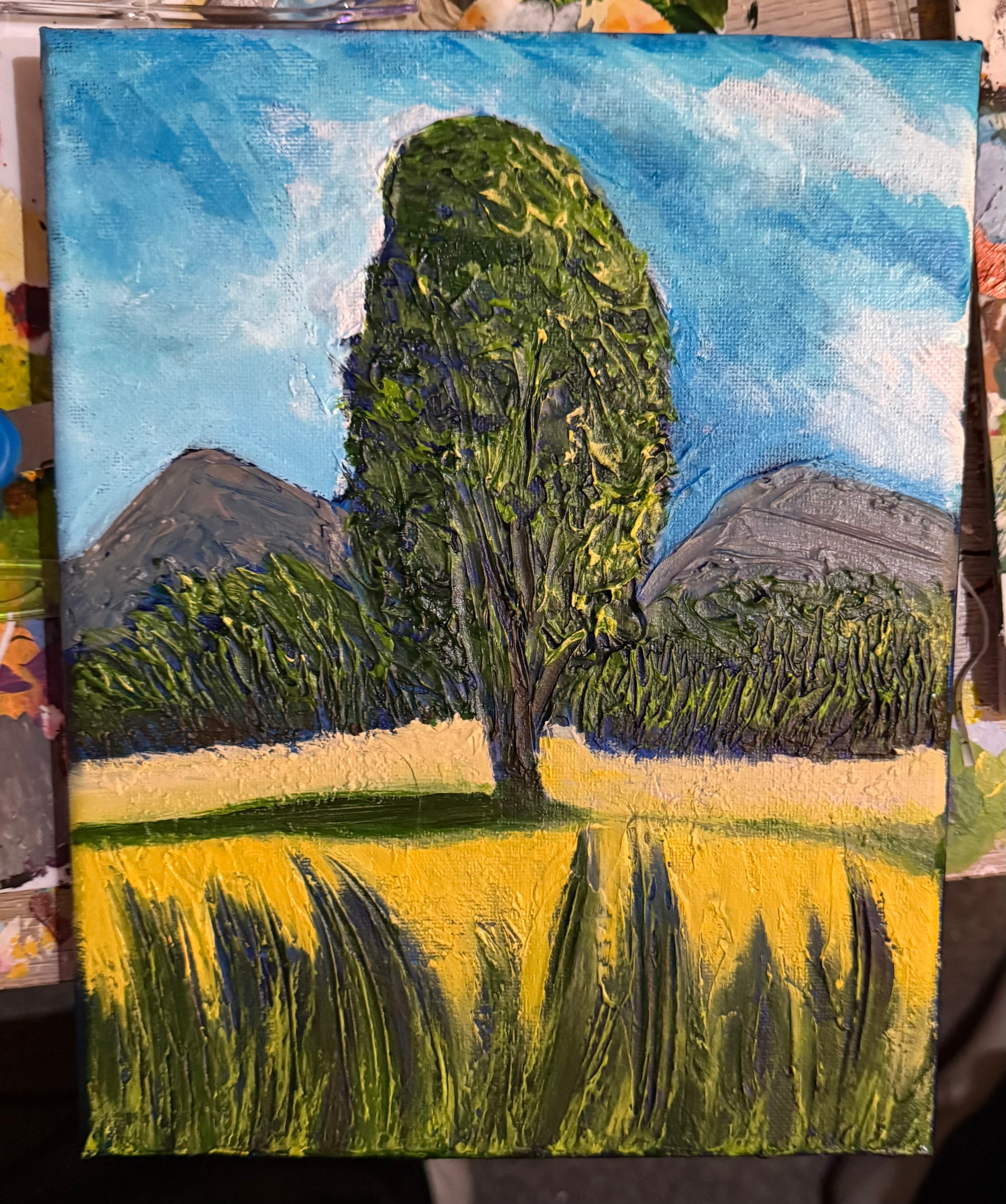 Finished caulk art landscape painting — Jay the Painter