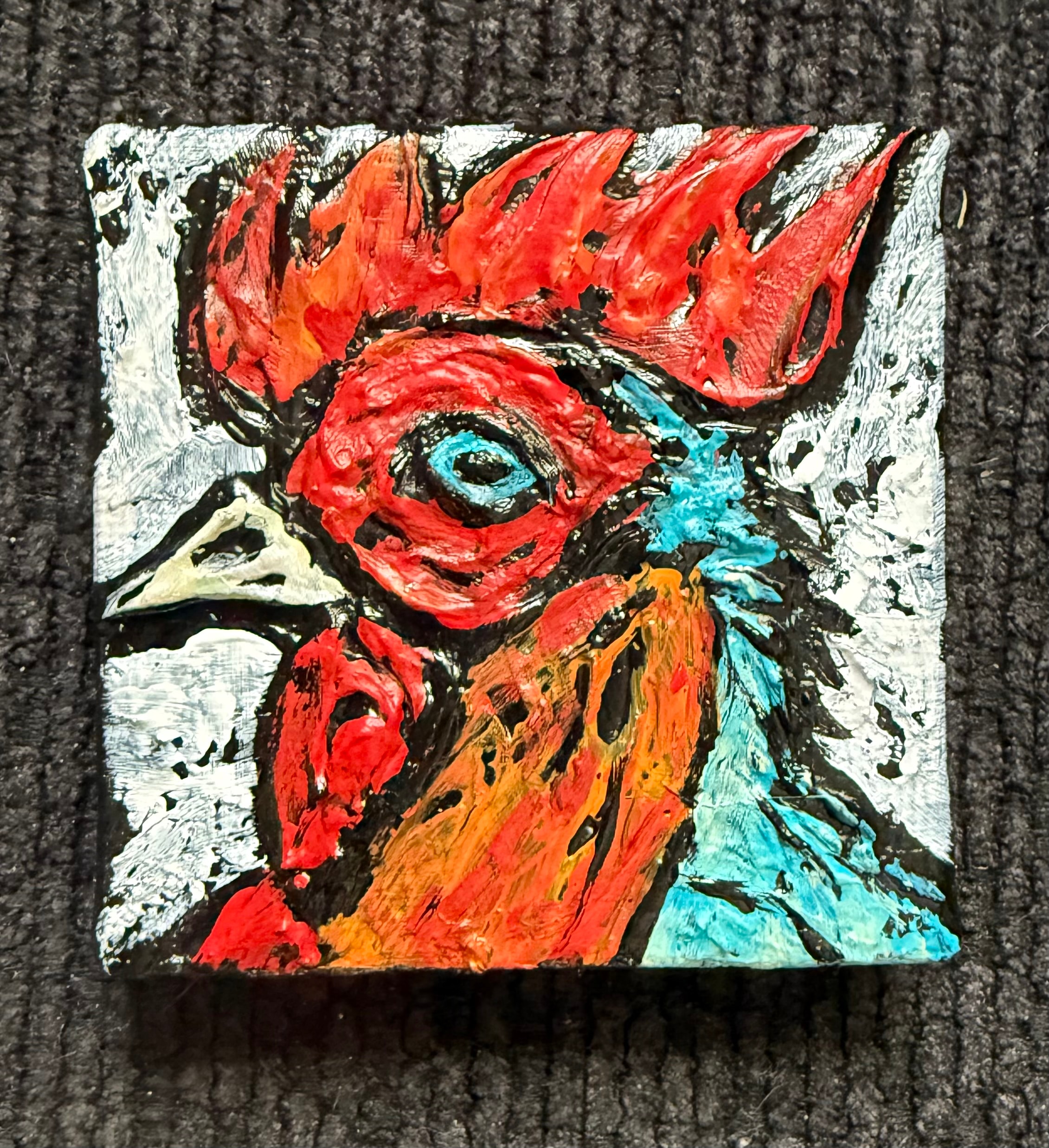 Finished caulk art rooster painting — Jay the Painter